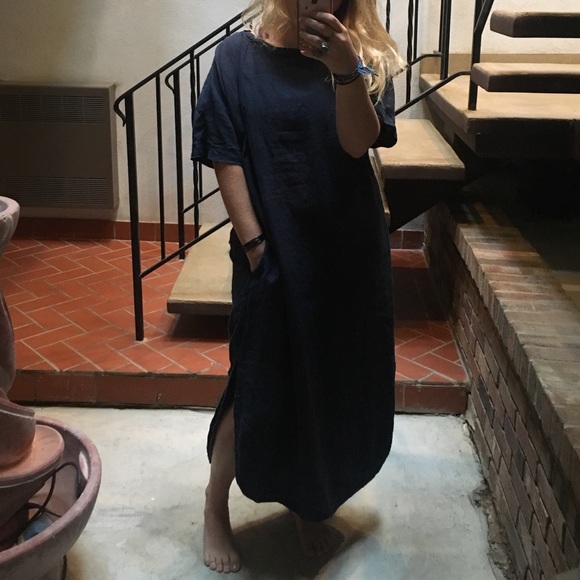 indigo linen dress